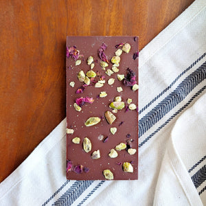 Madhu Chocolate - Back of Rose Pistachio Chocolate bar